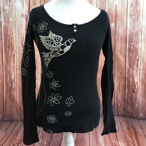 Lucky brand embroidered waffle knit top